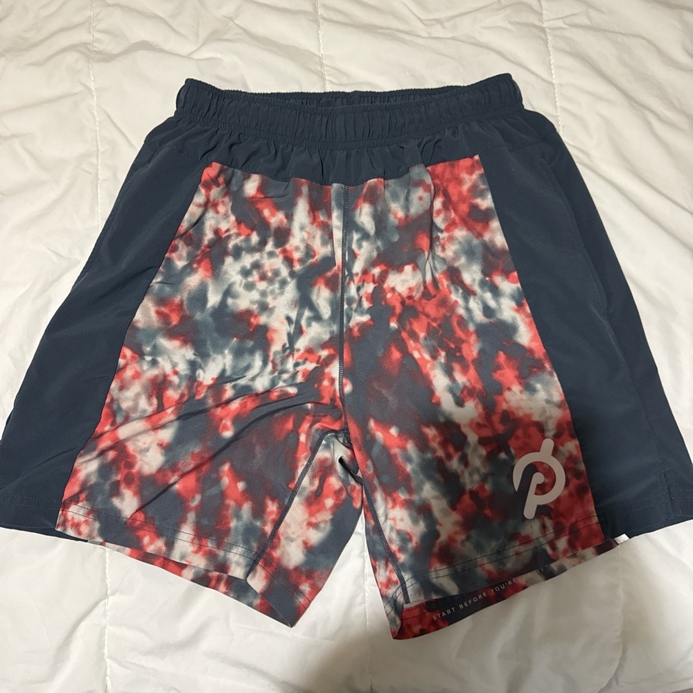 Peloton Men's Athletic Shorts - Red and Gray Tie-Dye